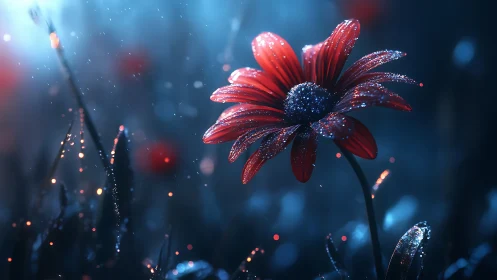 Crimson Bloom Surrenders to Twilight's Glittering Rain.