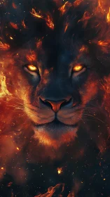 Infernal lion portrait with molten eyes and ember mane.