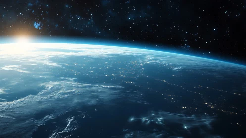 Digital horizon render shows illuminated Earth limb and starfield