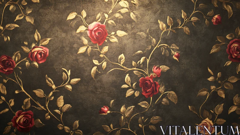 Gilded floral relief with baroque rose motifs on dark ground.