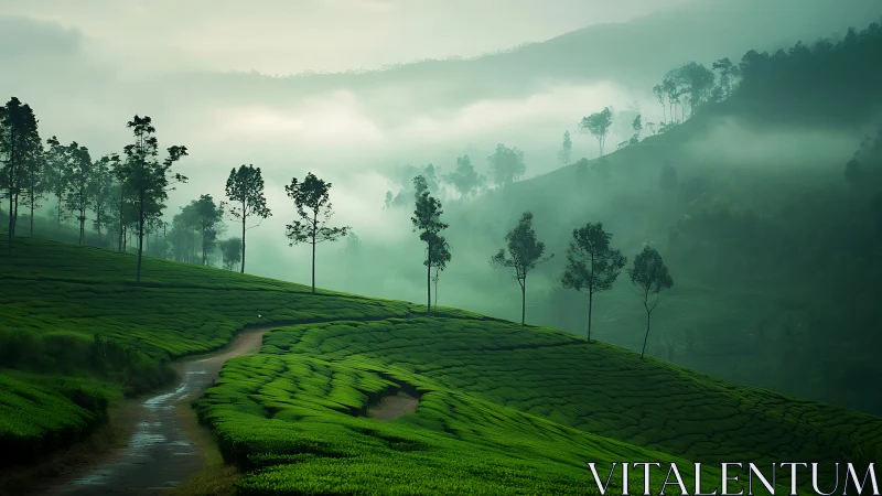 Misty green hills welcome a gentle path through the tea valley