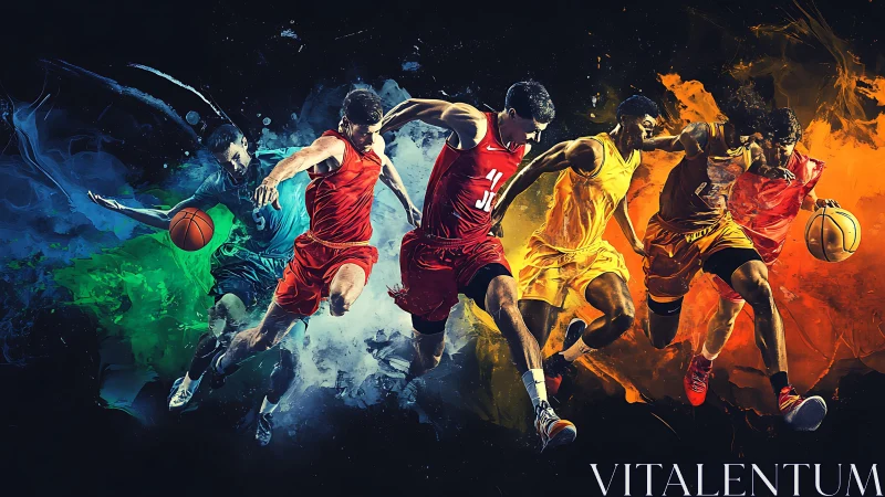 Explosive motion of five digital basketball players.