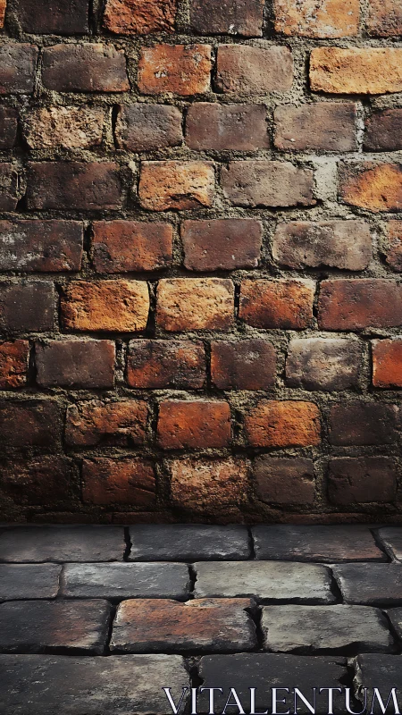 Weathered brick wall and stone floor with high texture contrast