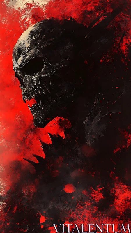 Demonic skull silhouette emerges from chaotic red darkness