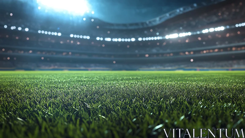 Floodlit sports turf with cinematic shallow depth of field.