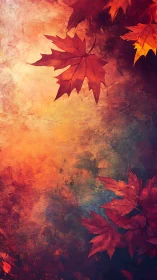 Autumn maple leaves drift across a glowing textured sky.