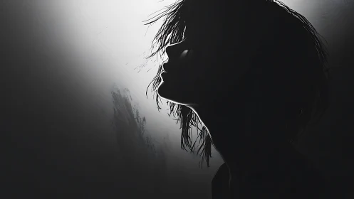 Silhouette of person in profile against soft gray light.