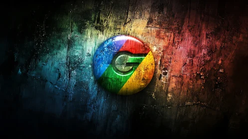 Color-washed tech emblem glows on grunge textured wall.