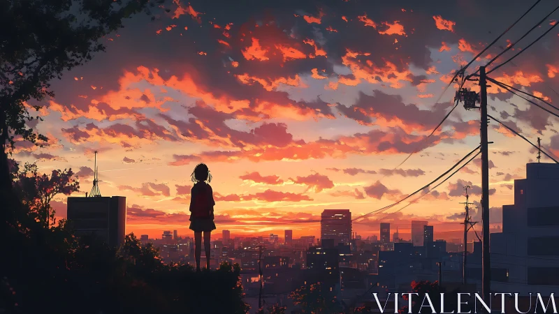 Quiet rooftop dreamer under a blazing cotton-candy dusk.