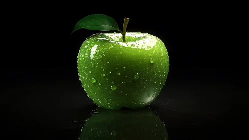 Luminous green apple rests in dramatic black studio light