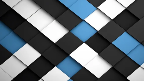Geometric blue, black, white 3D squares layered diagonally.