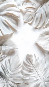 Monochrome monstera foliage forming radial negative space frame.