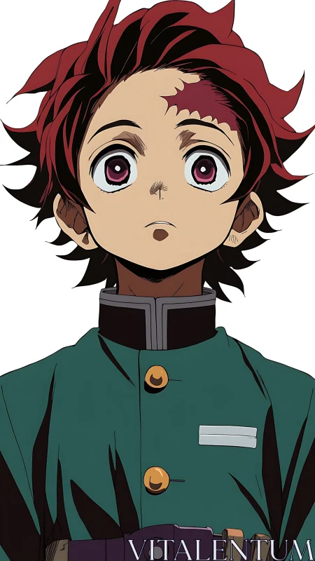 Anime swordsman portrait with intense upward gaze