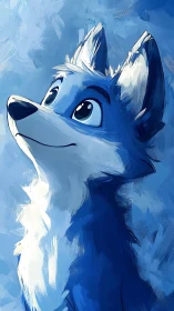 Chromatic blue fox portrait with expressive brushwork rendering.