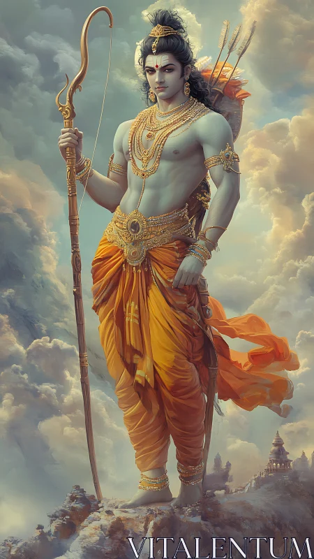 Radiant skyward guardian in flowing saffron and gold robes.