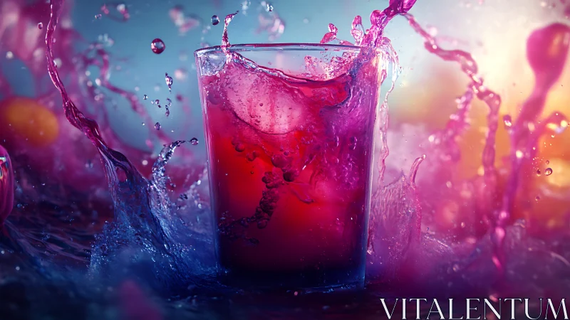 Dynamic Splash of Crimson Liquid Bursts from Crystal Glass.