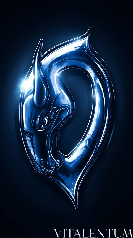 Metallic blue dragon emblem in stylized looped profile.