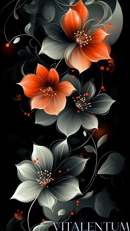 Elegant Red and White Flowers Blooming Against Dark Background