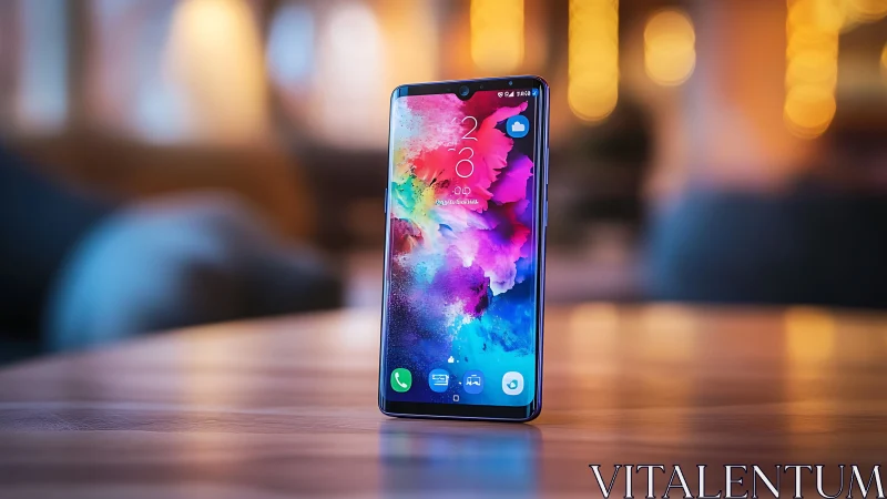 Smartphone with Vibrant Watercolor Wallpaper Displayed