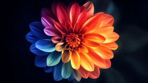 Prismatic dahlia bloom swirling through twilight color. Period.