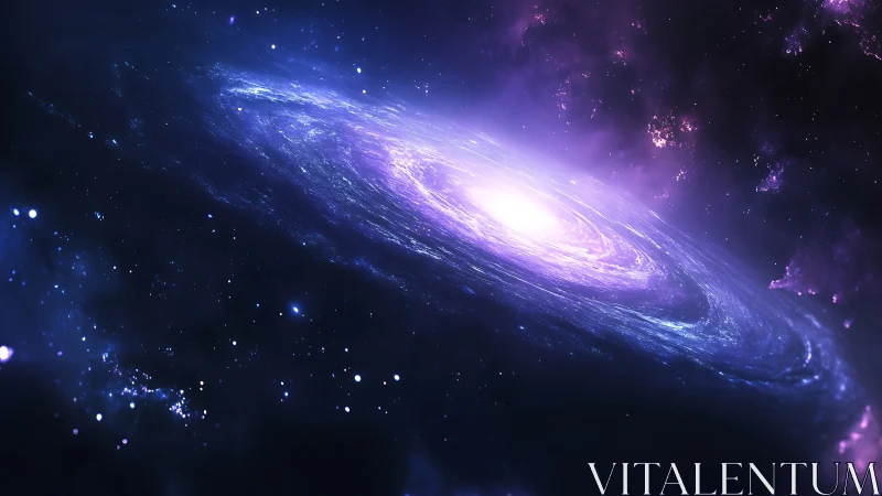 Radiant spiral galaxy glows softly in a dreamy violet night sky