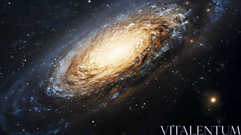 Spiral galaxy with luminous core in deep interstellar space.