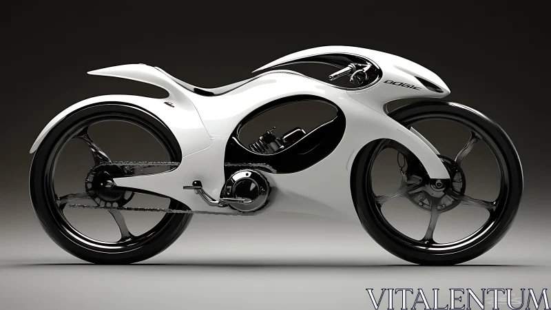 Futuristic motorcycle concept rendering shows sculpted white frame
