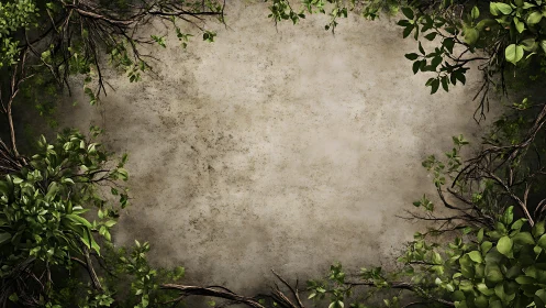 Forest border frame surrounding aged stone backdrop.