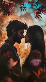Lovers' Moment. Vivid Bokeh Romance with Magenta Blossoms.