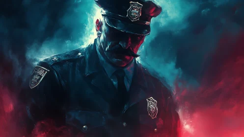 Police officer portrait rendered in high contrast digital art