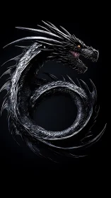 Coiled obsidian dragon curls into a fierce, glowing loop