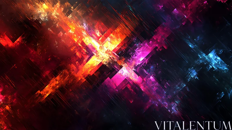 Vivid Abstract Digital Art with Fiery and Electric Geometric Patterns.