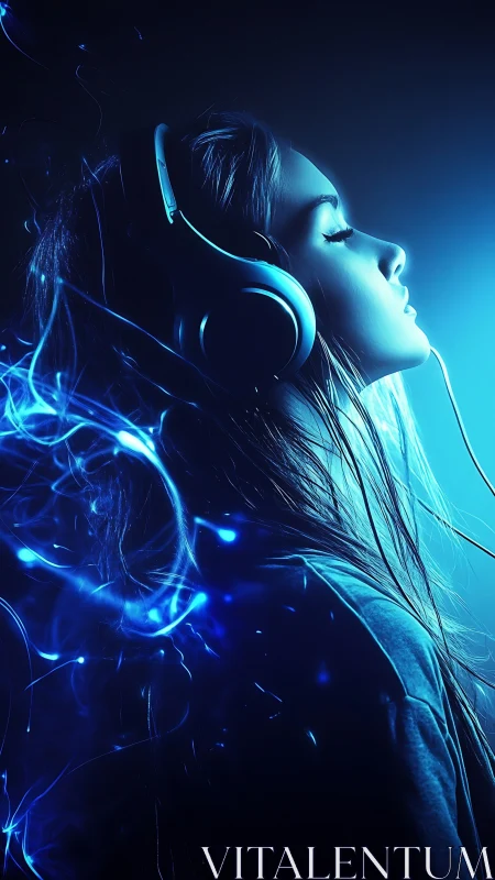 Neon-lit listener in profile with glowing electric soundscape.