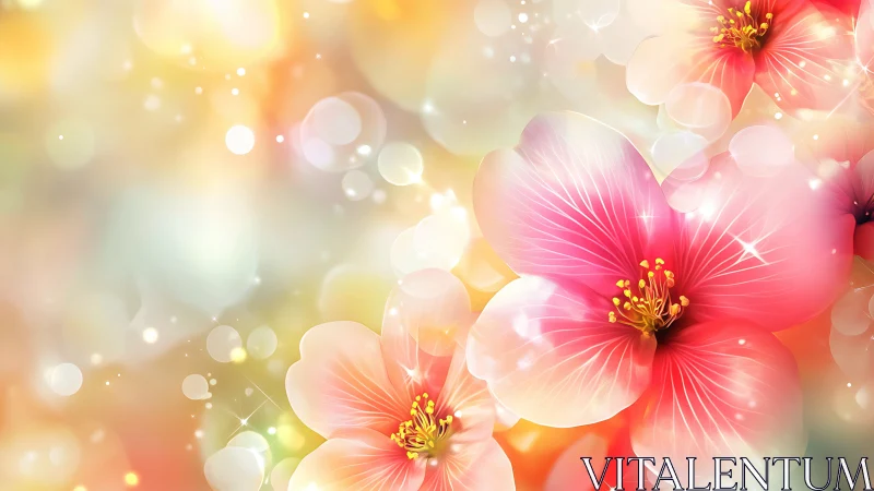 Ethereal Pink Flowers Blooming in Soft Golden Light