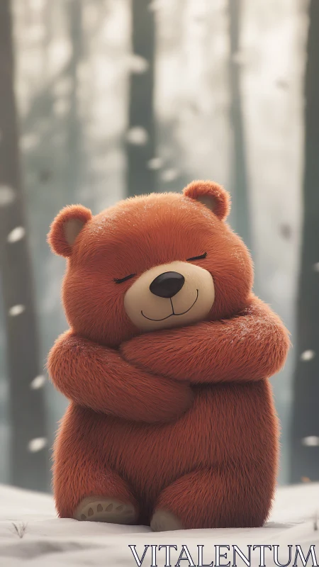 Cozy forest bear wrapped in its own gentle hug.