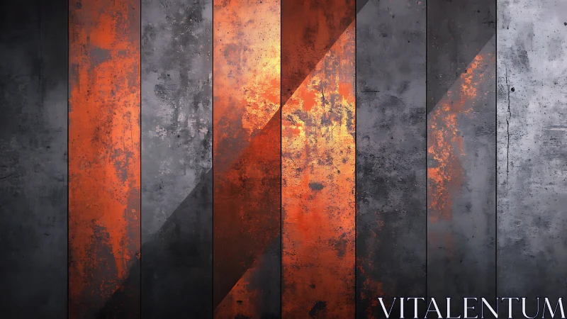 Vertical metal panels with orange and gray textured bands.