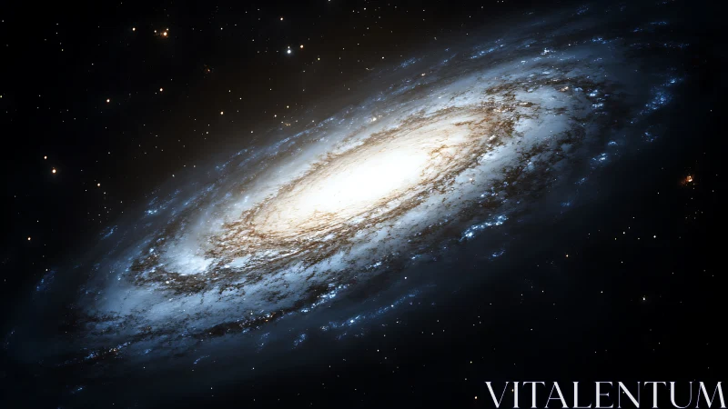 Spiral galaxy rendered with luminous core and diffuse halo