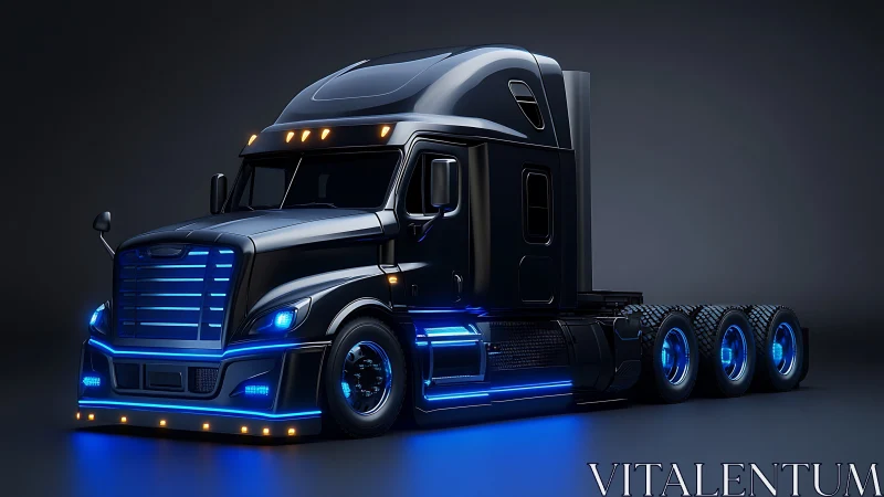 Futuristic neon-lit semi truck rendered in high-gloss 3D detail