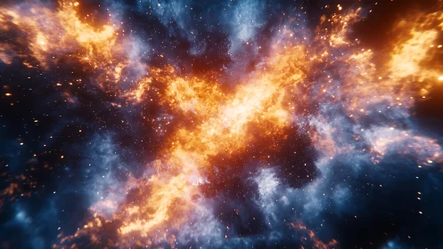 Starfire nebula collides with twilight void in blazing bloom