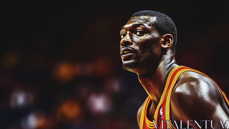 Basketball player looks back over shoulder during game