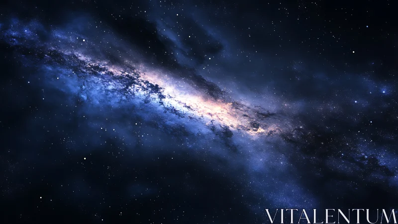 Bright galactic core streak across deep blue star field.