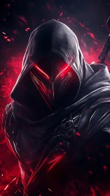 Shadowed cyber assassin glows with intense crimson power