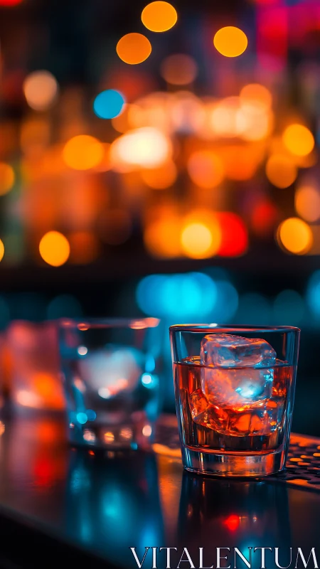 Whiskey Night: Urban Elegance with Neon Bokeh Lights