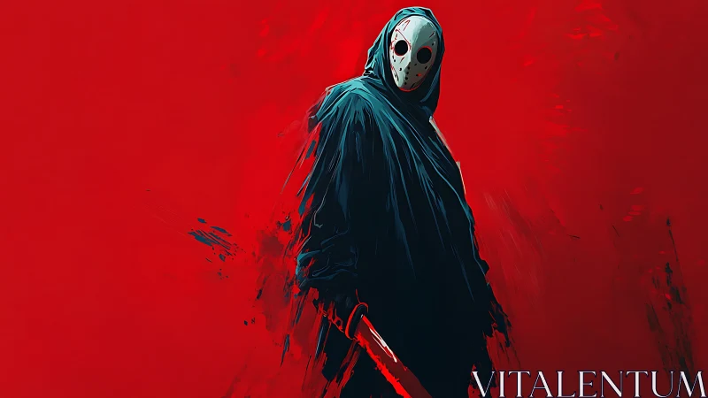 Masked midnight reaper stalks across a raging red void.