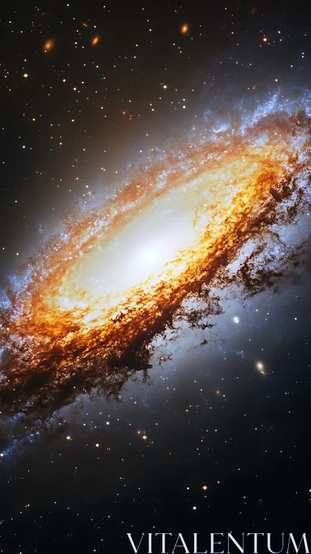 Spiral galaxy glows with bright core and fiery dust ring