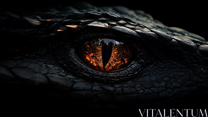 Fiery reptilian eye emerging from sculpted shadow scales.