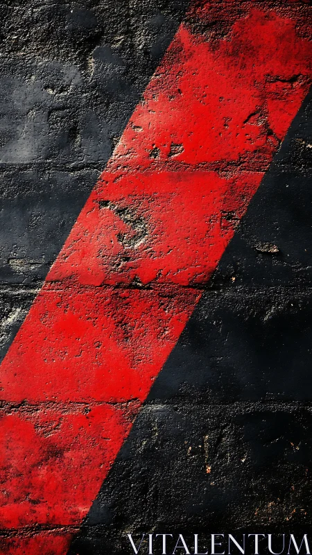Diagonal red stripe cuts through distressed black concrete