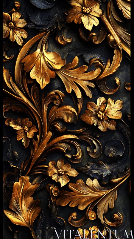 Gilded midnight florals swirling in baroque gold hush.