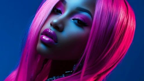 Neon magenta portrait uses high-contrast rim lighting and glossy specular highlights