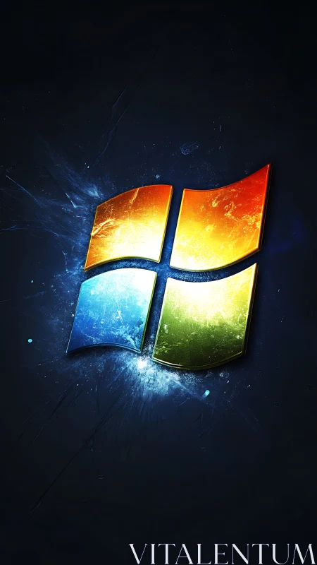 Illuminated glass window emblem explodes from dark field